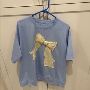 Blue Ladies Shirt with Offwhite Bow